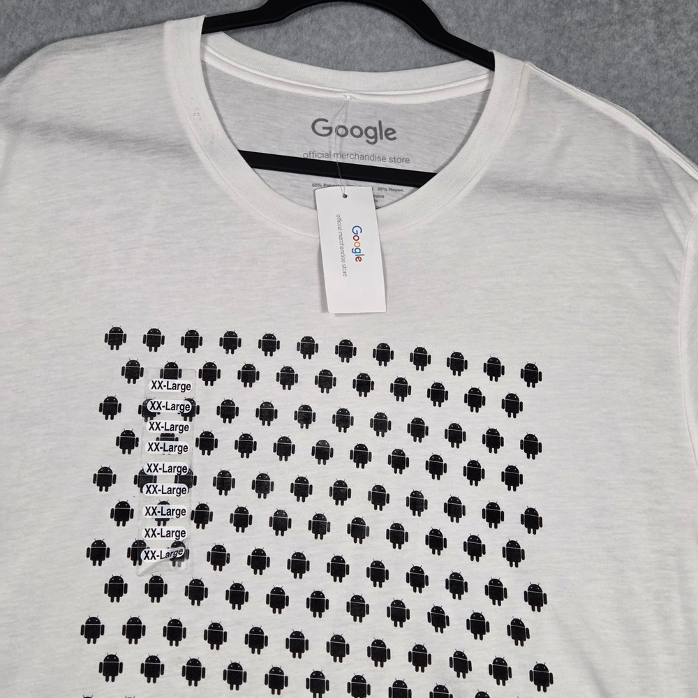 Google Store NEW Men 2XL T-Shirt White Android Matrix Logo Tee Paper Thin Sheer